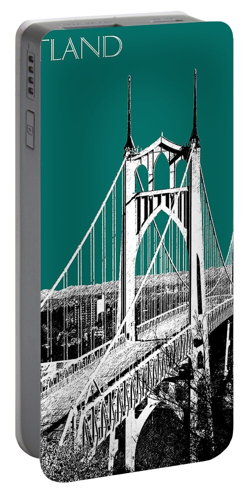Architecture Portable Battery Charger featuring the digital art Portland Skyline St. Johns Bridge - Sea Green by DB Artist