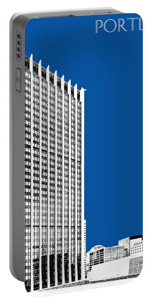 Architecture Portable Battery Charger featuring the digital art Portland Skyline Wells Fargo Building - Royal Blue by DB Artist