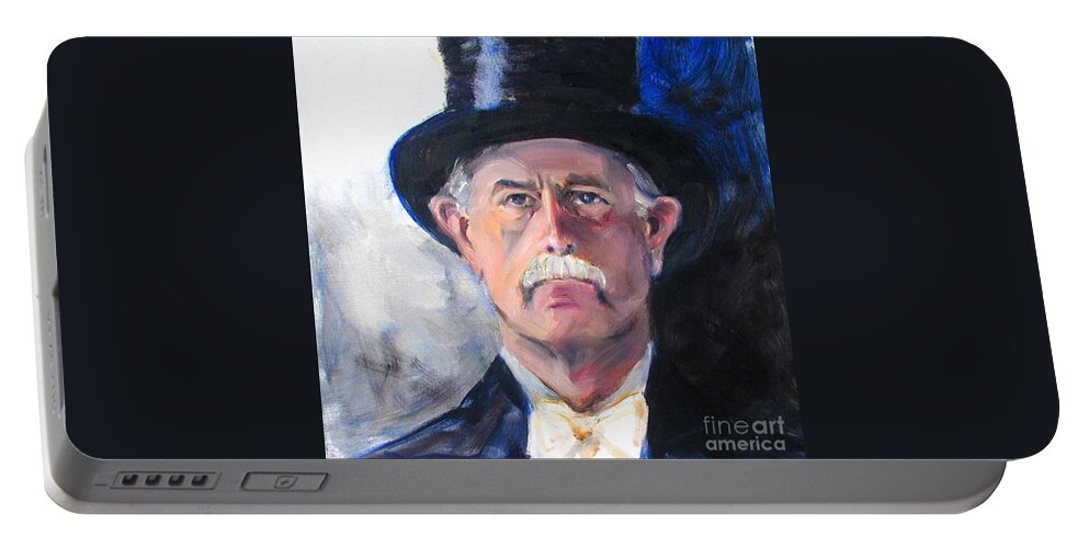 Portrait Painting Of Man Portable Battery Charger featuring the painting Portrait of a man in top hat by Greta Corens