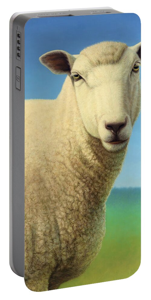 #faatoppicks Portable Battery Charger featuring the painting Portrait of a Sheep by James W Johnson