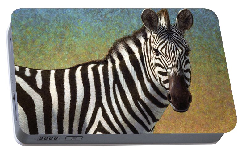 Zebra Portable Battery Charger featuring the painting Portrait of a Zebra by James W Johnson