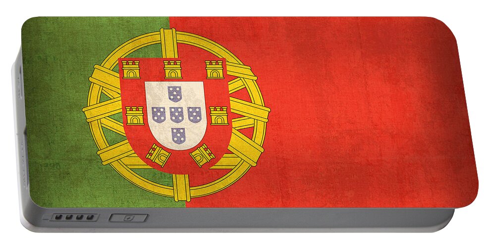 Portugal Flag Vintage Distressed Finish Lisbon Portuguese Europe Nation Country Portable Battery Charger featuring the mixed media Portugal Flag Vintage Distressed Finish by Design Turnpike