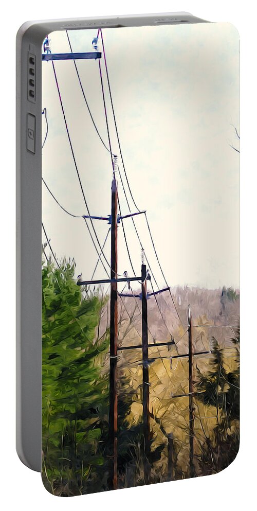 Electricity Portable Battery Charger featuring the painting Power lines by Jeelan Clark