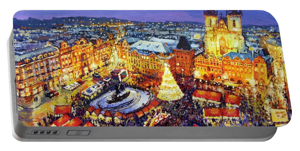Acrilic Portable Battery Charger featuring the painting Prague Old Town Square Christmas Market 2014 by Yuriy Shevchuk