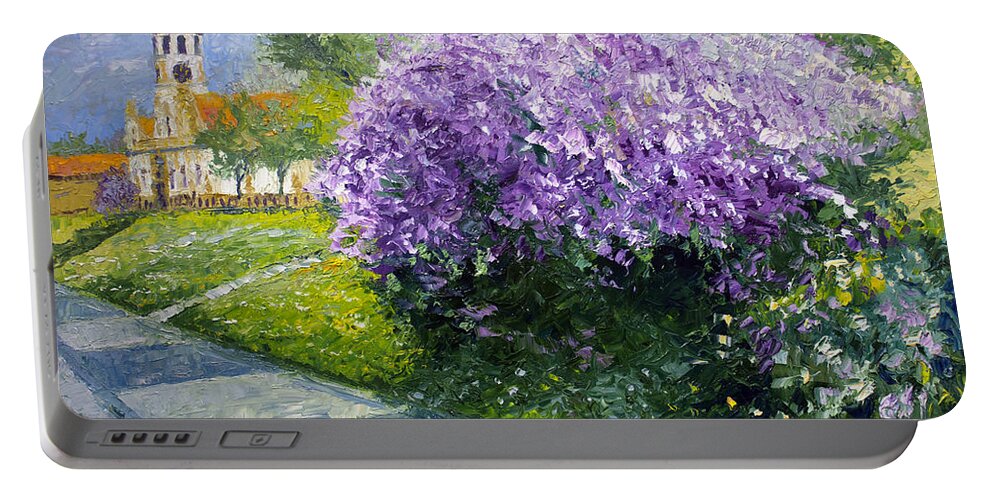 Oil On Canvas Portable Battery Charger featuring the painting Prague Spring Loreta Lilacs by Yuriy Shevchuk