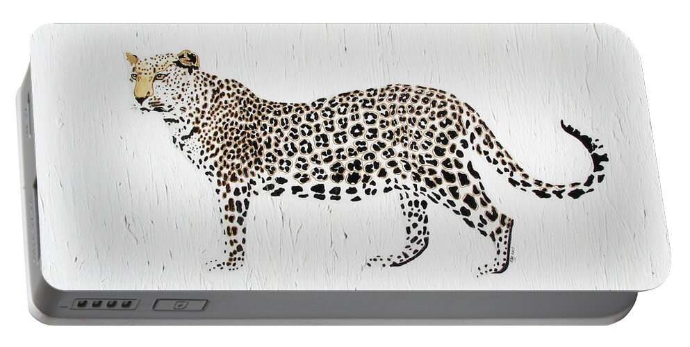 Leopard Portable Battery Charger featuring the painting Pregnant pause by Stephanie Grant