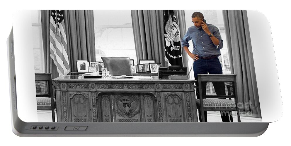 Discount Codes Portable Battery Charger featuring the mixed media Barack Obama by Doc Braham