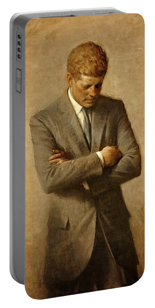 Kennedy Portable Battery Charger featuring the painting President John F. Kennedy Official Portrait by Aaron Shikler by Movie Poster Prints