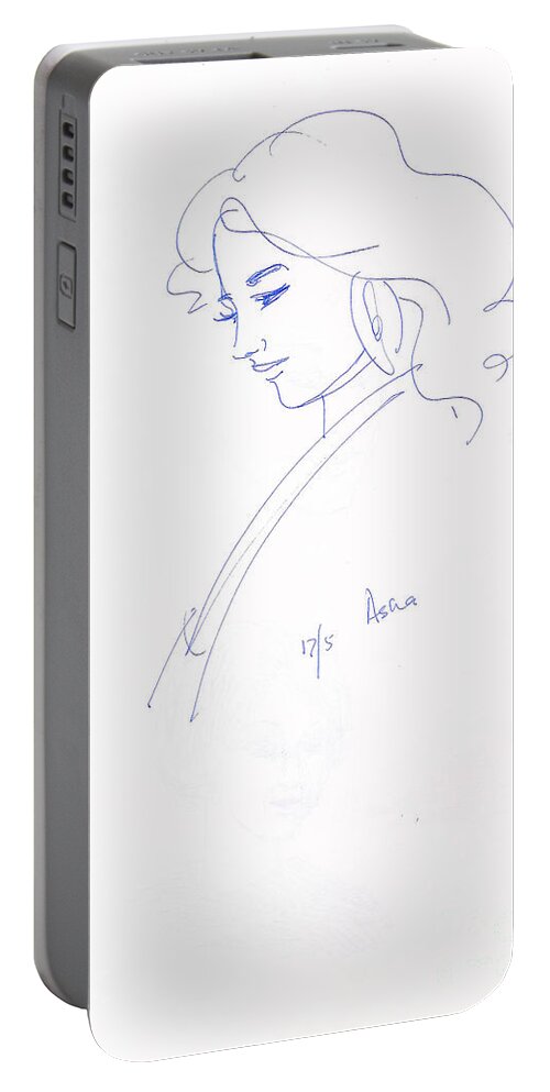 Woman's Sketch Portable Battery Charger featuring the painting Pretty face by Asha Sudhaker Shenoy
