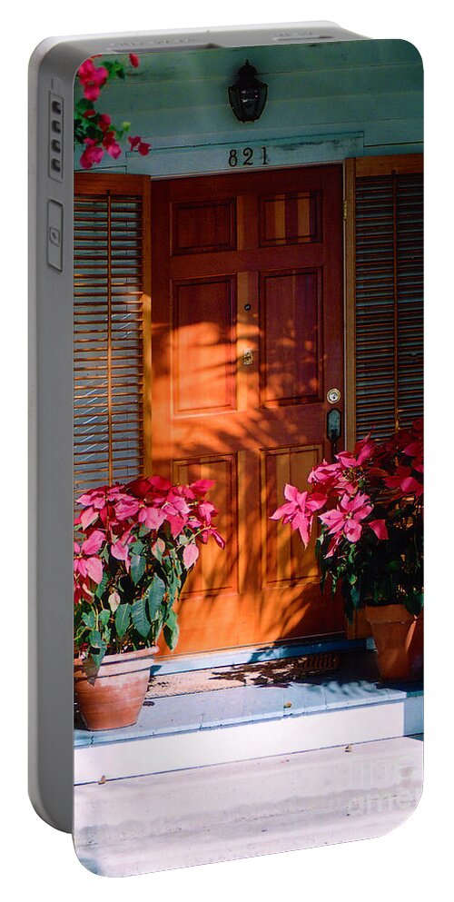 House Portable Battery Charger featuring the photograph Pretty House Door in Key West by Susanne Van Hulst