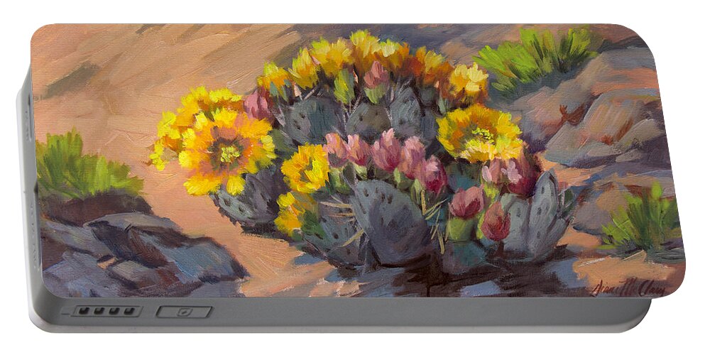 Cactus Portable Battery Charger featuring the painting Prickly Pear Cactus in Bloom by Diane McClary