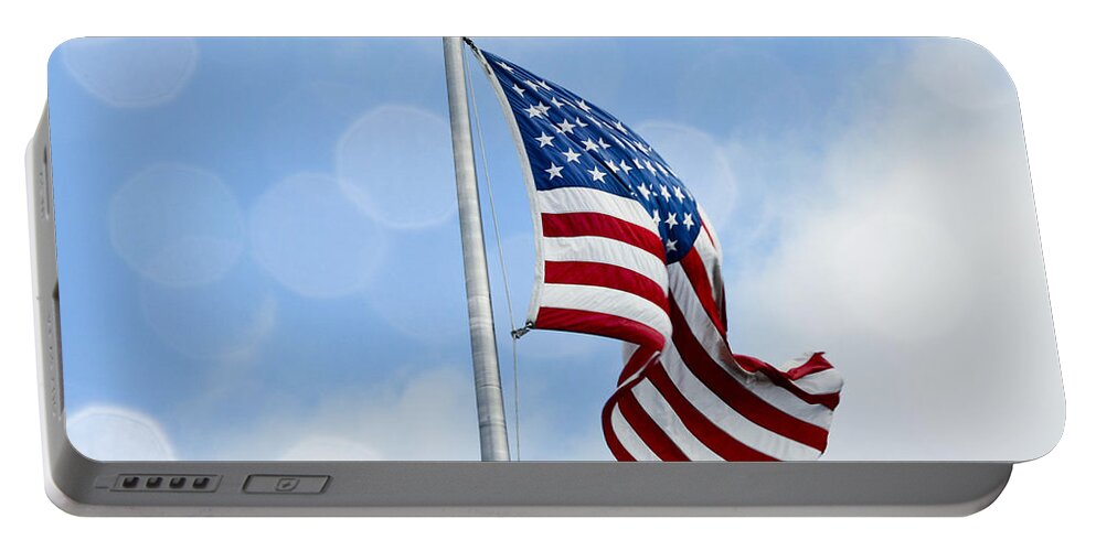 Flag Portable Battery Charger featuring the mixed media Proud To Be An American by Trish Tritz