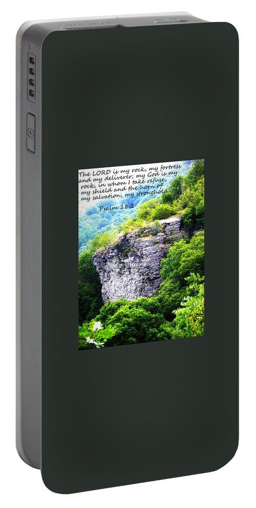 Psalm 18:2 Portable Battery Charger featuring the photograph Psalm 18 2 Rock Face by Lisa Wooten