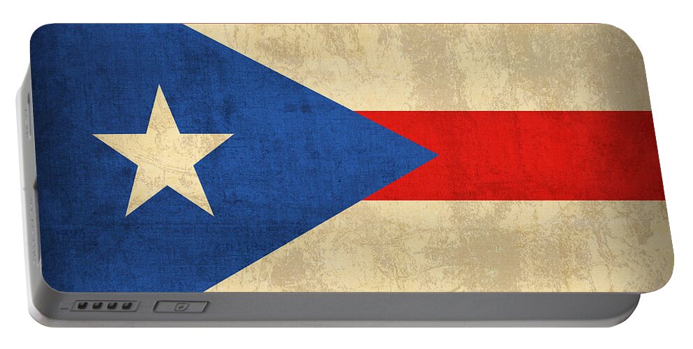 Puerto Portable Battery Charger featuring the mixed media Puerto Rico Flag Vintage Distressed Finish by Design Turnpike