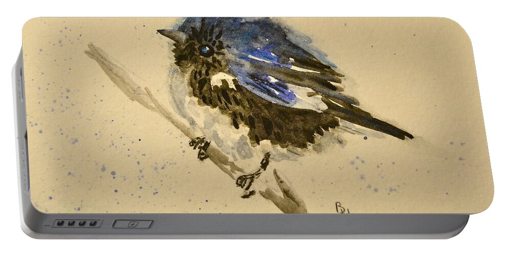 Bird Portable Battery Charger featuring the painting Puffed Up by Beverley Harper Tinsley