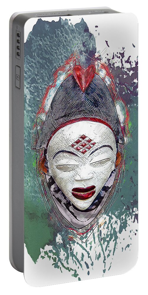 'treasures Of Africa' Collection By Serge Averbukh Portable Battery Charger featuring the digital art Punu Mask - Maiden Spirit Mukudji by Serge Averbukh