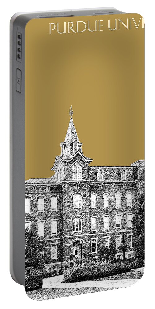 University Portable Battery Charger featuring the digital art Purdue University - University Hall - Brass by DB Artist