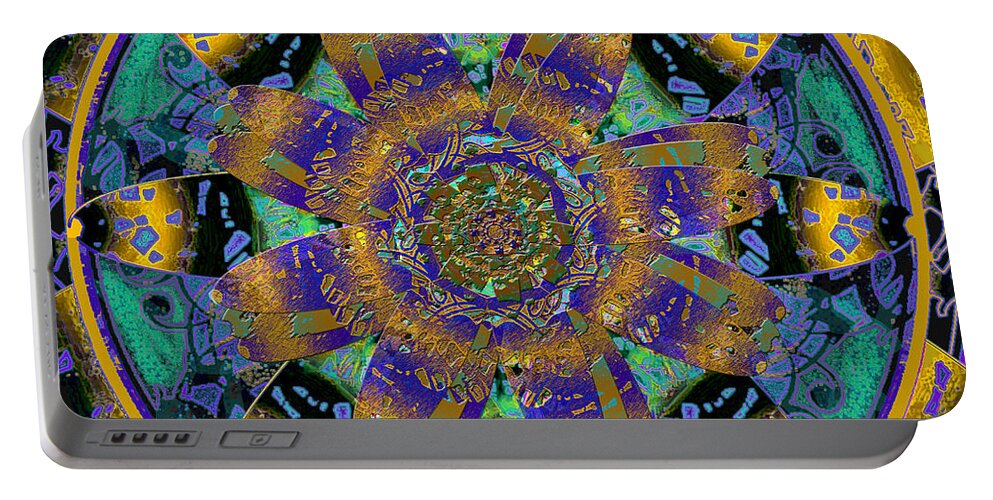 Mandala Portable Battery Charger featuring the digital art Purple Gold Dream Catcher Mandala by Michele Avanti