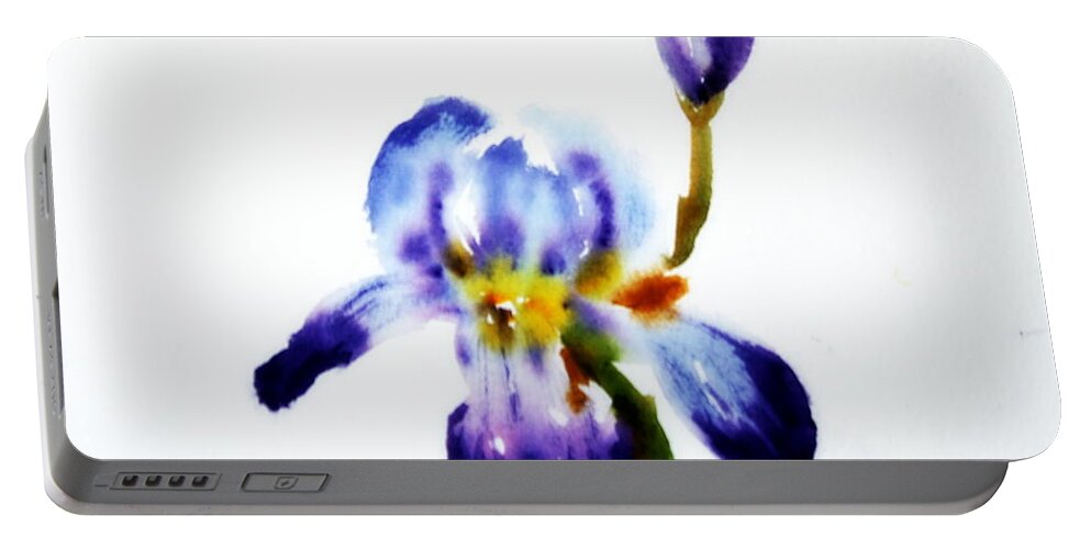 Beautiful Portable Battery Charger featuring the painting Purple Iris by Donna Walsh