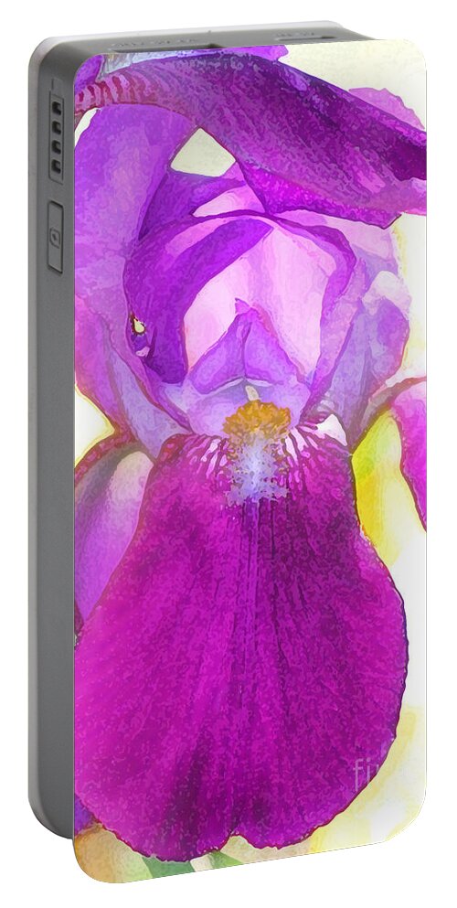 Iris Portable Battery Charger featuring the digital art Purple Iris Watercolor by Karen Adams