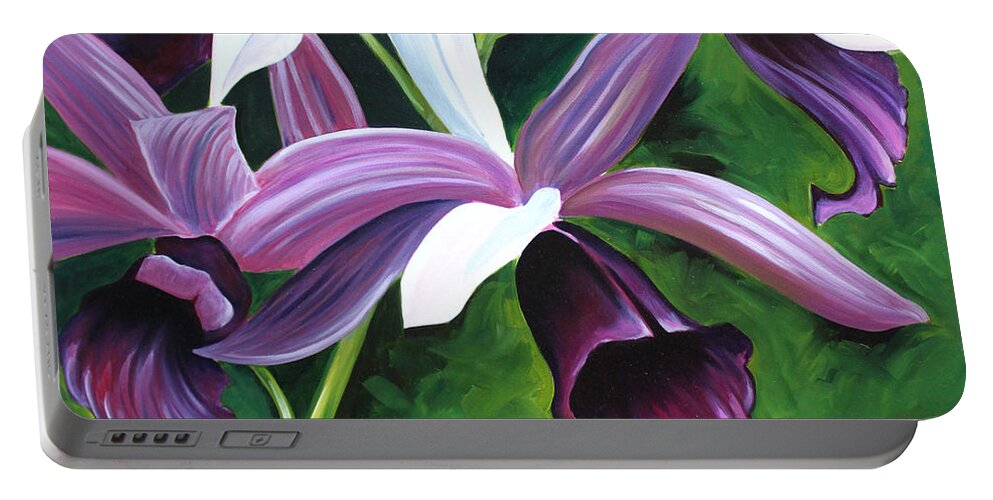 Orchid Portable Battery Charger featuring the painting Purple Orchid by Debbie Hart