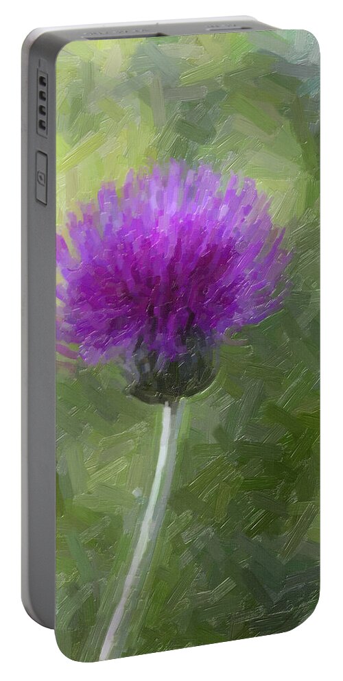 Flower Portable Battery Charger featuring the painting Purple Thistle by David Gleeson