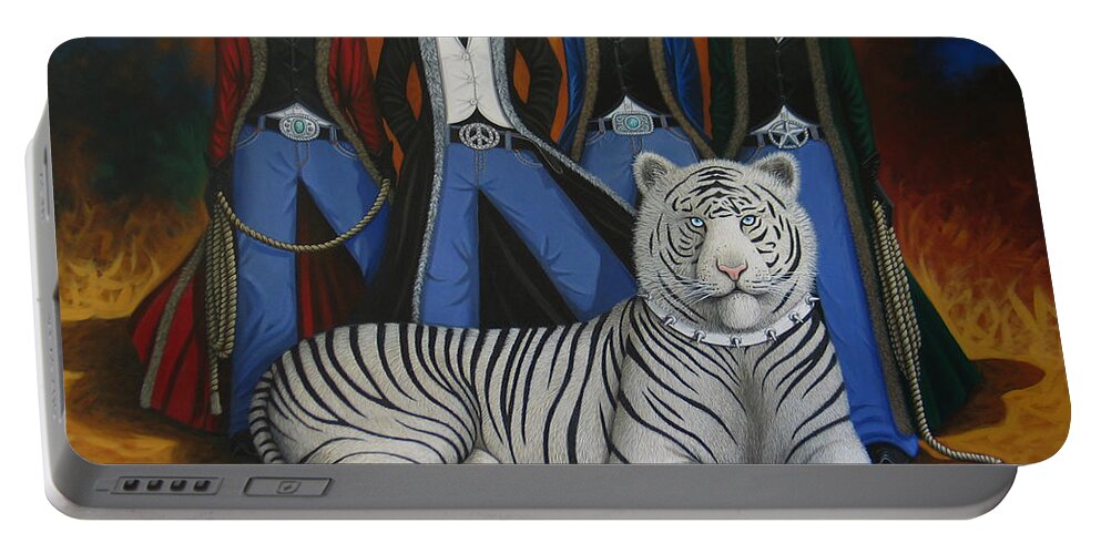 Tiger Portable Battery Charger featuring the painting Pussycat Dolls by Lance Headlee