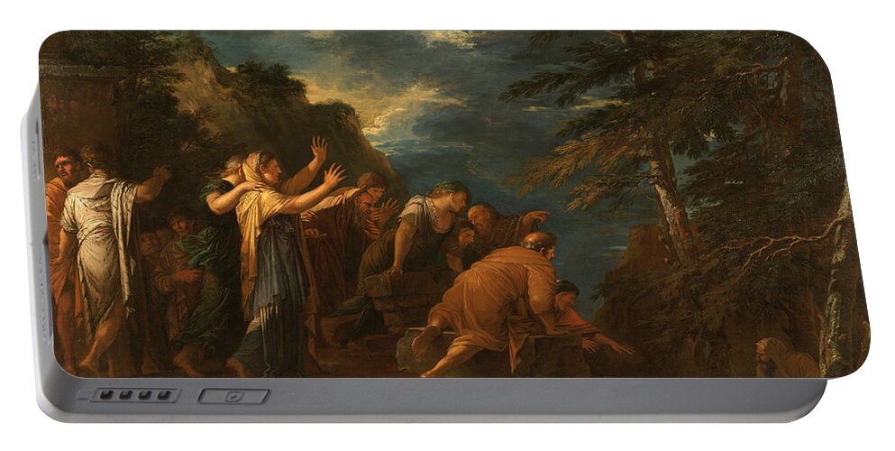 Salvator Rosa Portable Battery Charger featuring the painting Pythagoras Emerging from the Underworld by Salvator Rosa