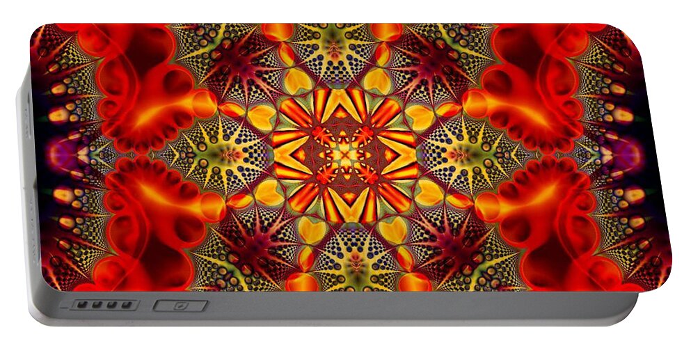 Kaleidoscope Portable Battery Charger featuring the digital art Quasar Kaleidoscope No 2 by Charmaine Zoe