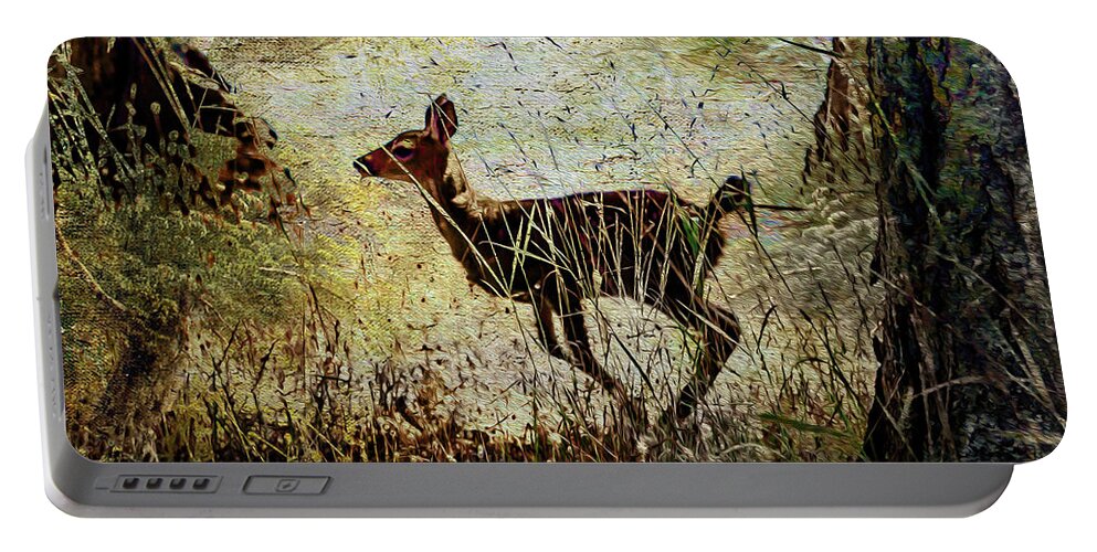 Fawn Portable Battery Charger featuring the photograph Quick by Kathy Bassett