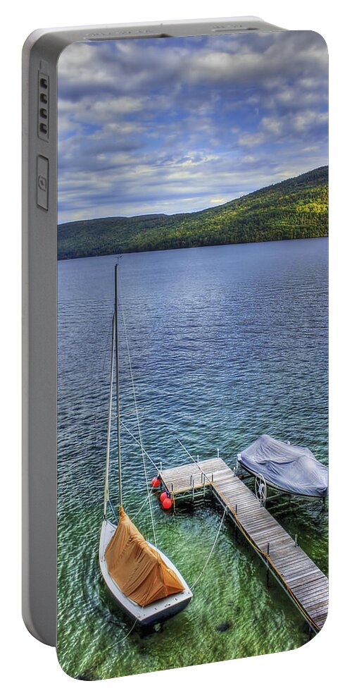 Adirondacks Portable Battery Charger featuring the photograph Quiet Jetty by Evelina Kremsdorf