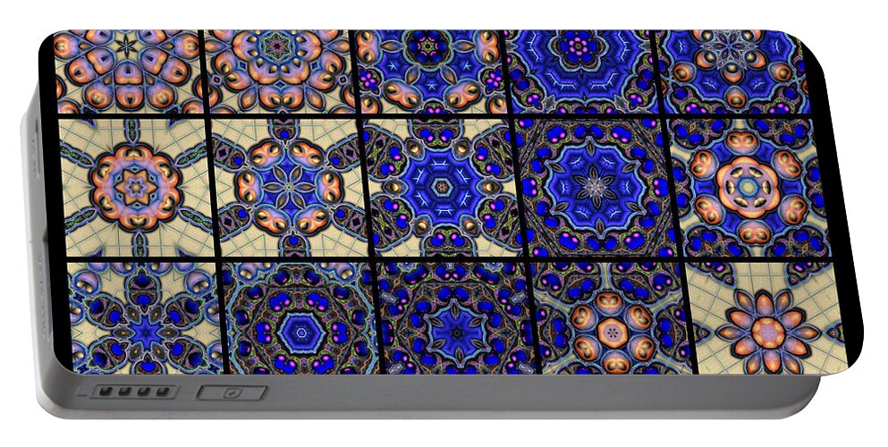 Blue Portable Battery Charger featuring the digital art Quilt 1 by Ann Stretton