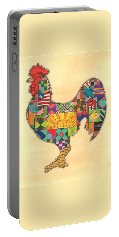 Rooster Portable Battery Charger featuring the drawing Quilted Rooster by Carol Neal