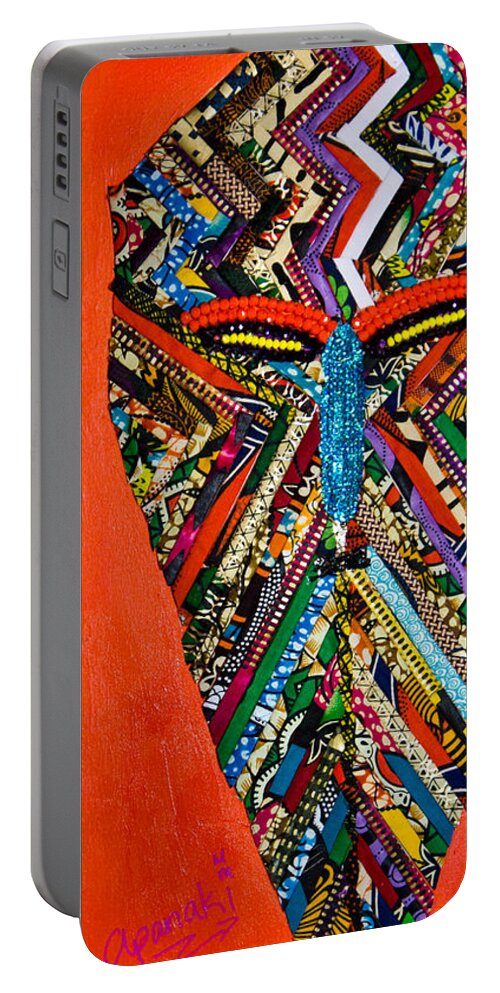 Tribal Portable Battery Charger featuring the tapestry - textile Quilted Warrior by Apanaki Temitayo M