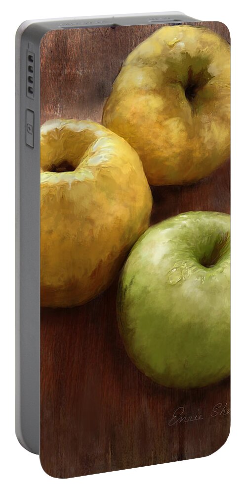 Fruit Portable Battery Charger featuring the painting Quince and Apple Still Life by Portraits By NC
