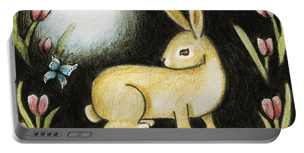 Tapestry Portable Battery Charger featuring the mixed media Rabbit and the Butterfly . . . From the Tapestry Series by Terry Webb Harshman