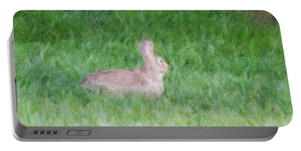 Rabbit Portable Battery Charger featuring the digital art Rabbit in the Grass by Michael Stowers