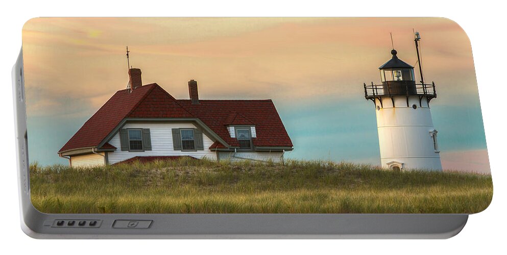 Race Point Light Portable Battery Charger featuring the photograph Race Point Light at Sunset by Brian Caldwell