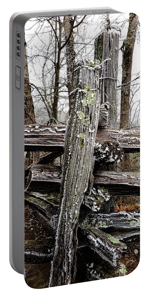 Landscape Portable Battery Charger featuring the photograph Rail Fence With Ice by Daniel Reed