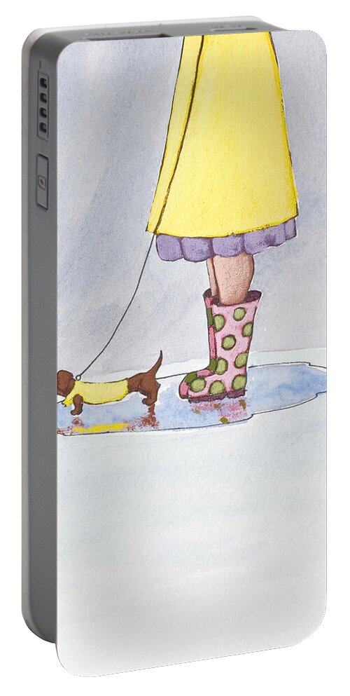 Boot Portable Battery Charger featuring the painting Rain Boots by Christy Beckwith