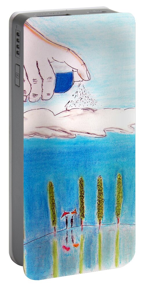 Spray Portable Battery Charger featuring the mixed media Rain by Keshava Shukla