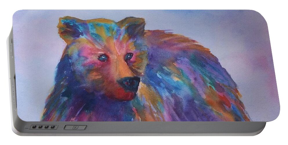Bear Portable Battery Charger featuring the painting Rainbow Bear by Ellen Levinson