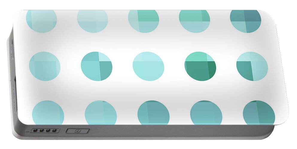 Abstract Portable Battery Charger featuring the painting Rainbow Dots Aqua by Pixel Chimp