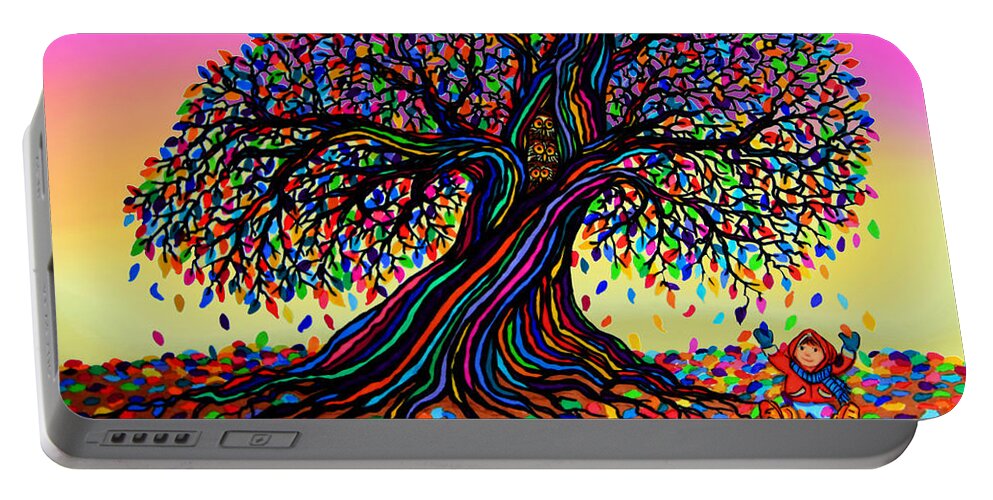Rainbow Portable Battery Charger featuring the mixed media Rainbow Dreams and Falling Leaves by Nick Gustafson