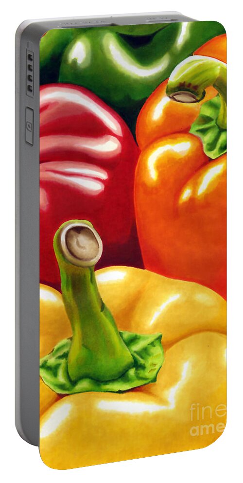 Bell Peppers Portable Battery Charger featuring the drawing Rainbow of Peppers by Cory Still