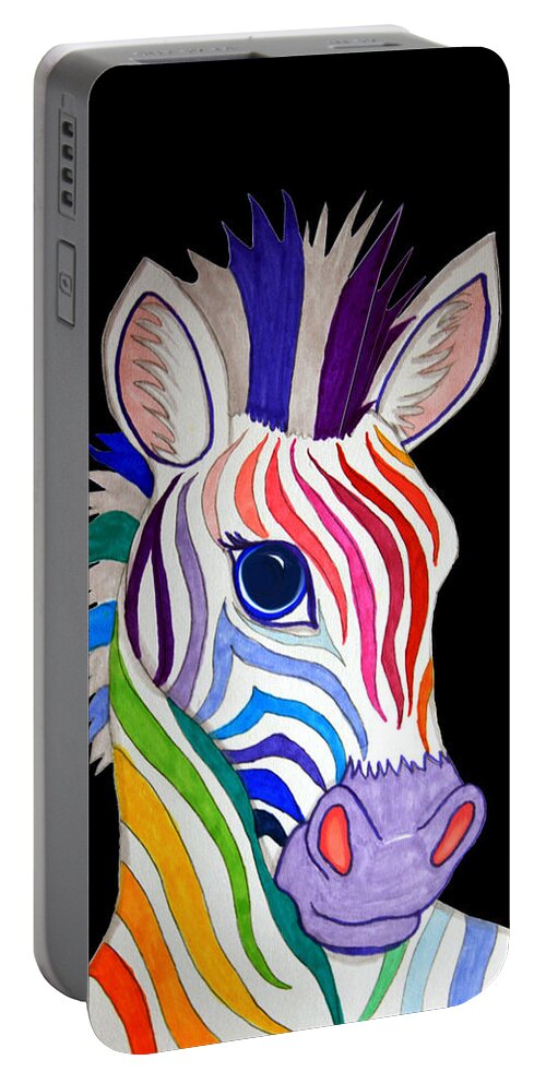 Zebra Portable Battery Charger featuring the drawing Rainbow Striped Zebra 2 by Nick Gustafson