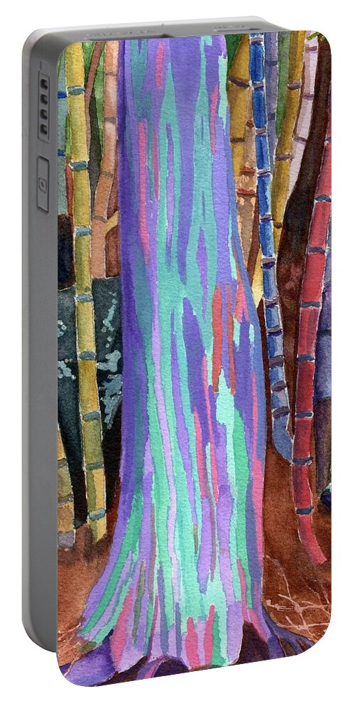 Rainbow Eucalyptus Portable Battery Charger featuring the painting Rainbow Tree by Lynne Reichhart