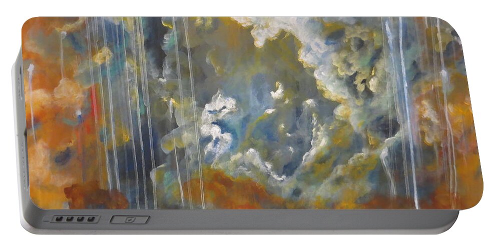Abstract Large Portable Battery Charger featuring the painting Raindance  by Soraya Silvestri