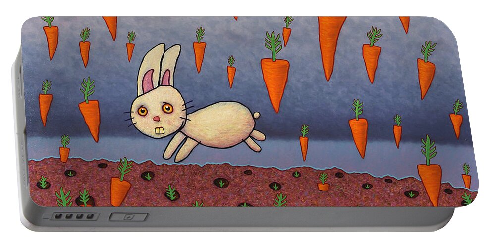 Bunny Portable Battery Charger featuring the painting Raining Carrots by James W Johnson