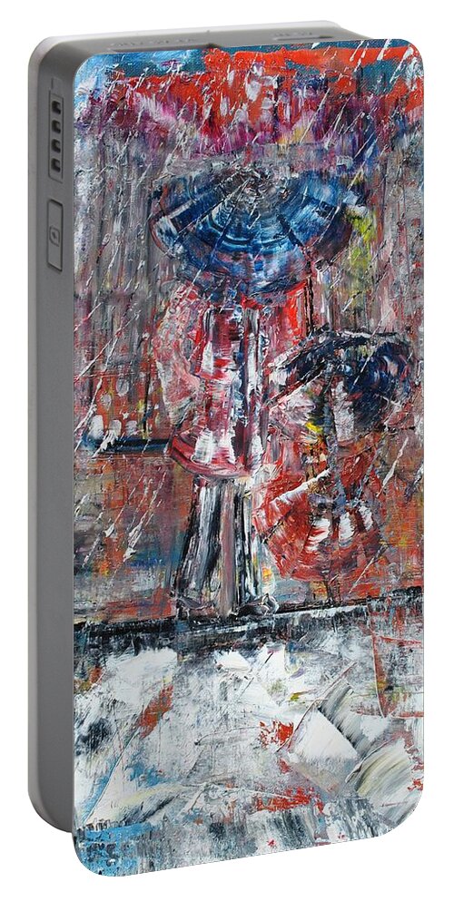 Rain Portable Battery Charger featuring the painting Rainy by Evelina Popilian